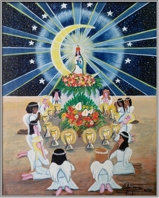 Coroação de Nossa Senhora / Obra da III BINAIF 2021 / Acrílica sobre tela, 30 X 40 cm, Ano: 2020 / Autoria: Carlos França