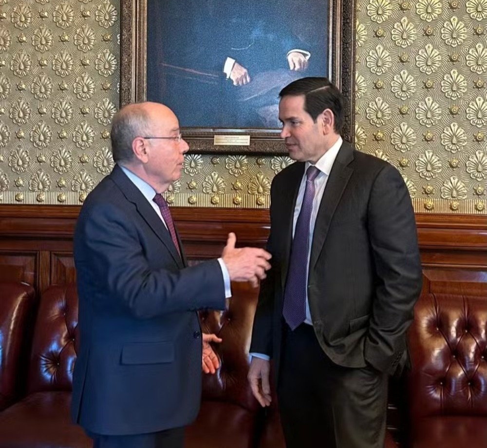 Mauro Vieira e Marco Rubio se encontraram em Washington — Foto: Embaixada do Brasil