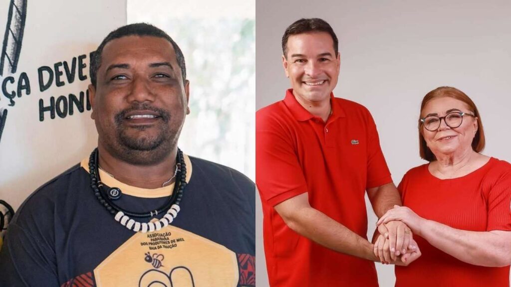 Da esquerda para direita: o vereador Ronaldo do Mel, o ex-prefeito Serginho e a prefeita Deta — Foto: Reprodução