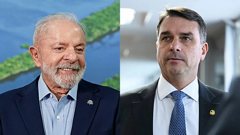 O presidente Lula (à esq.) e Flávio Bolsonaro (à dir.) — Foto: Lula - Ricardo Stuckert/PR; Flávio Bolsonaro - Agência Senado