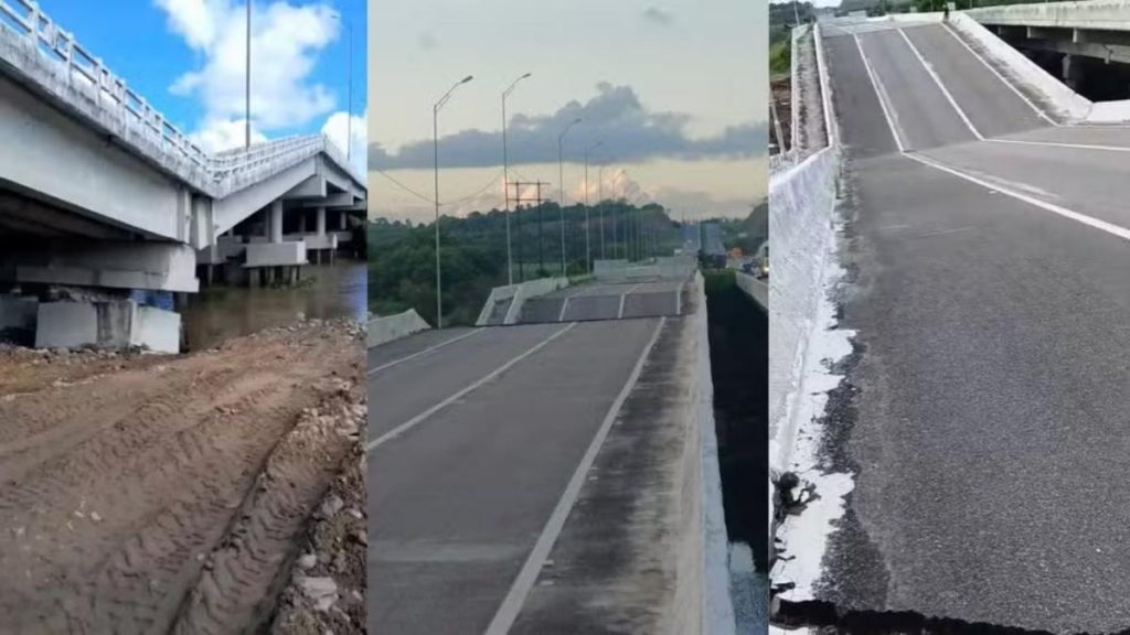 Trecho de ponte desaba na BR-101 — Foto: Reprodução/TV Cabo Branco