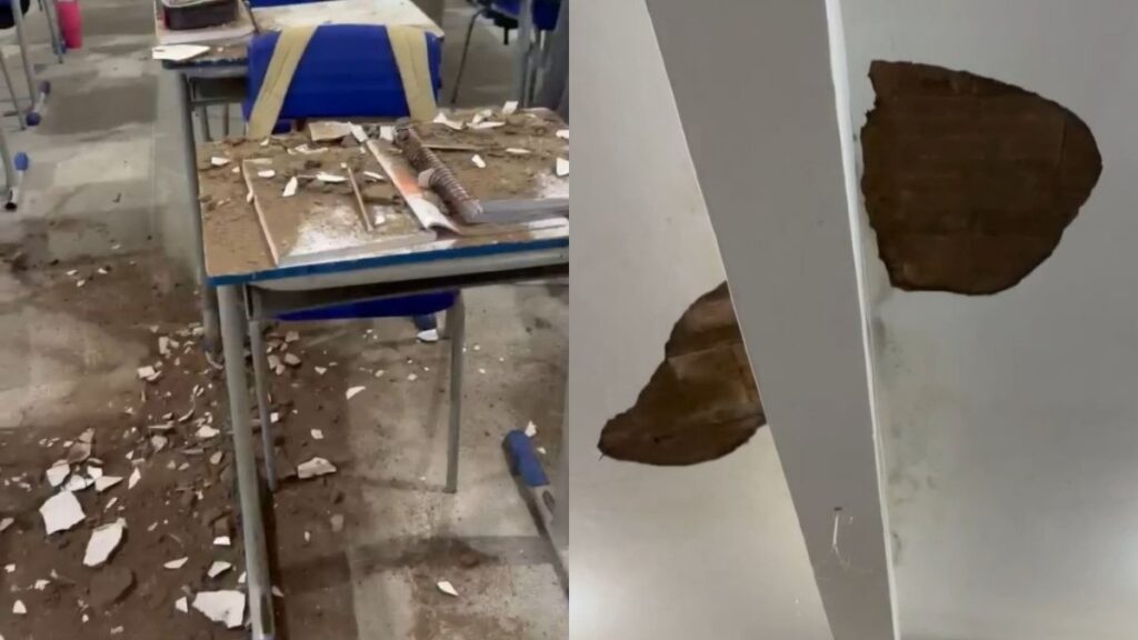 Teto da escola Osmar de Aquino desabou durante aula — Foto: Reprodução/Instagram