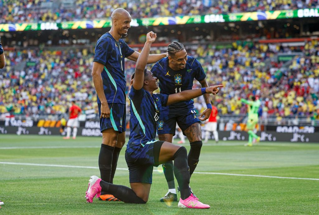 Endrick comemora o segundo gol do Brasil em Cleveland - Foto: Rafael Ribeiro/CBF