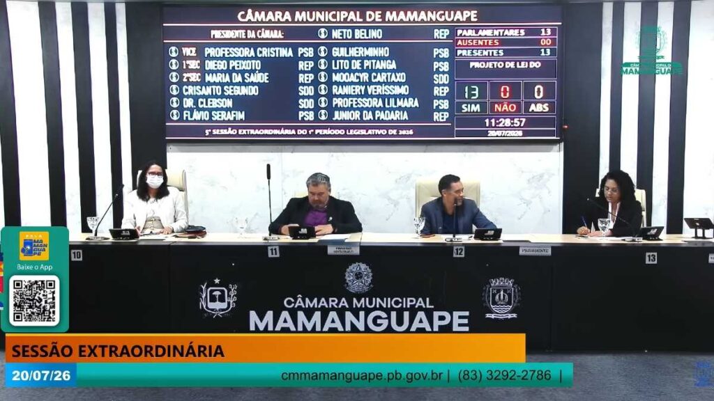 Votação em sessão extraordinária contou com o voto favorável dos 13 vereadores. — Foto: Reprodução / Youtube