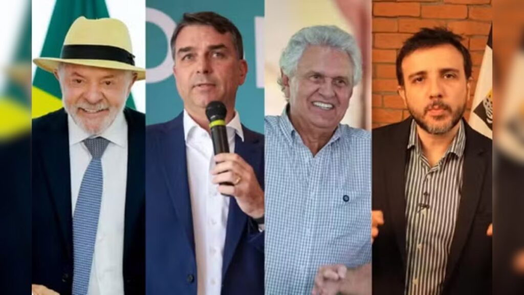 Lula, Flávio Bolsonaro, Ronaldo Caiado e Renan Santos, candidatos à Presidência — Foto: Arte/g1