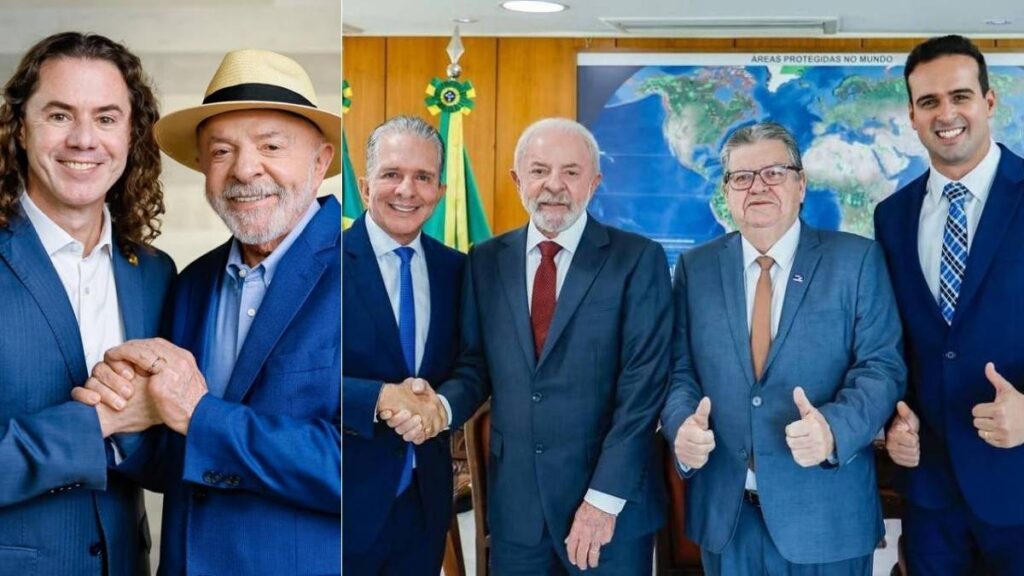 Veneziano e Lula; e Nabor, Lula, João e Lucas — Foto: Reprodução