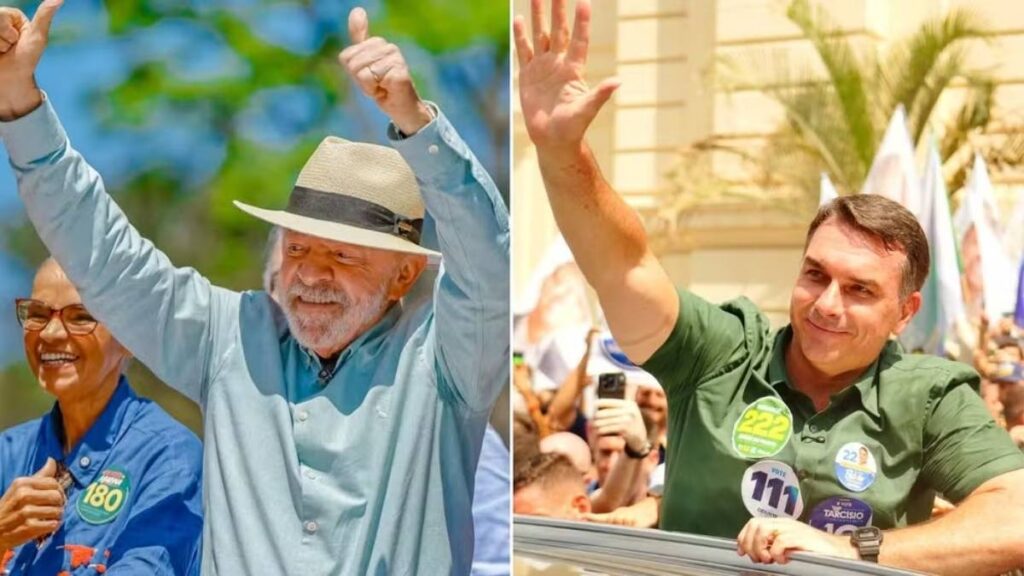 Lula e Flávio Bolsonaro em atividades de campanha na cidade de São Paulo (SP), no primeiro turno das eleições — Foto: Ricardo Stuckert e Vittor Sales